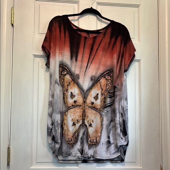 Graphic Butterfly Orange Brown Tee - Picture 1 of 5